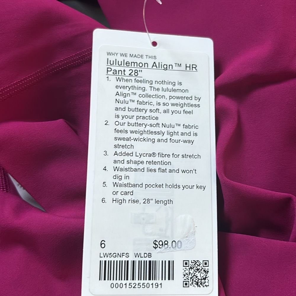 LULULEMON ALIGN HR LEGGINGS 28” in WILD BERRY (WLDB) SZ 8 NWT - Picture 9 of 14